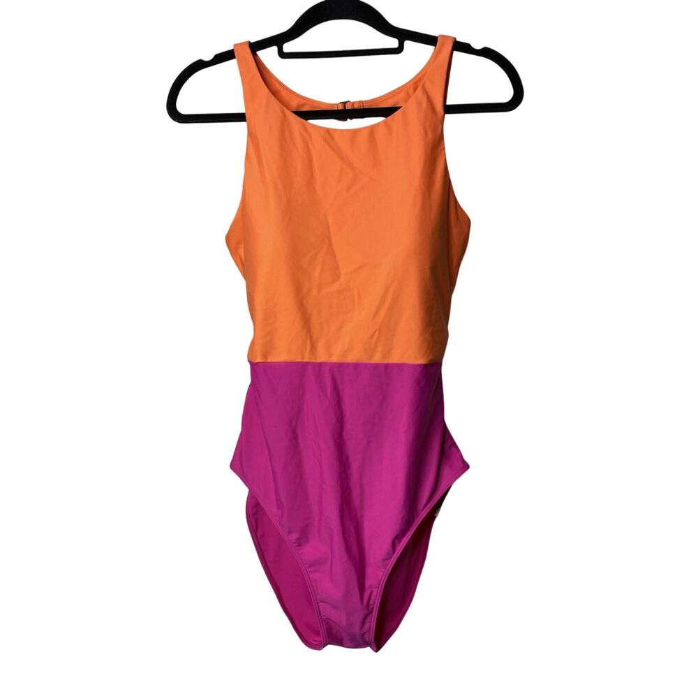 Summersalt Tie Belted Cove Swimsuit in Hibiscus Tangerine Women's 14 One Piece